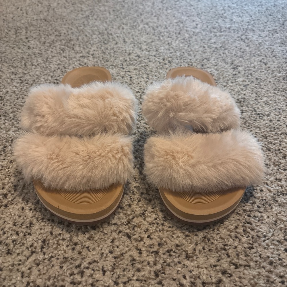 Plush Double-Strap Slide Sandals in Nude